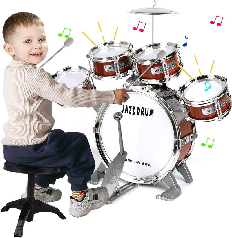 OoneWiser Store Kids Drum Set for Toddlers 1-3 3-5 - Musical Instruments Toys Drum Kit 9 Pcs with Stool, Birthday Musical Toys for Toddlers 2 3 4 5 Year Old Boys Girls - Image 1